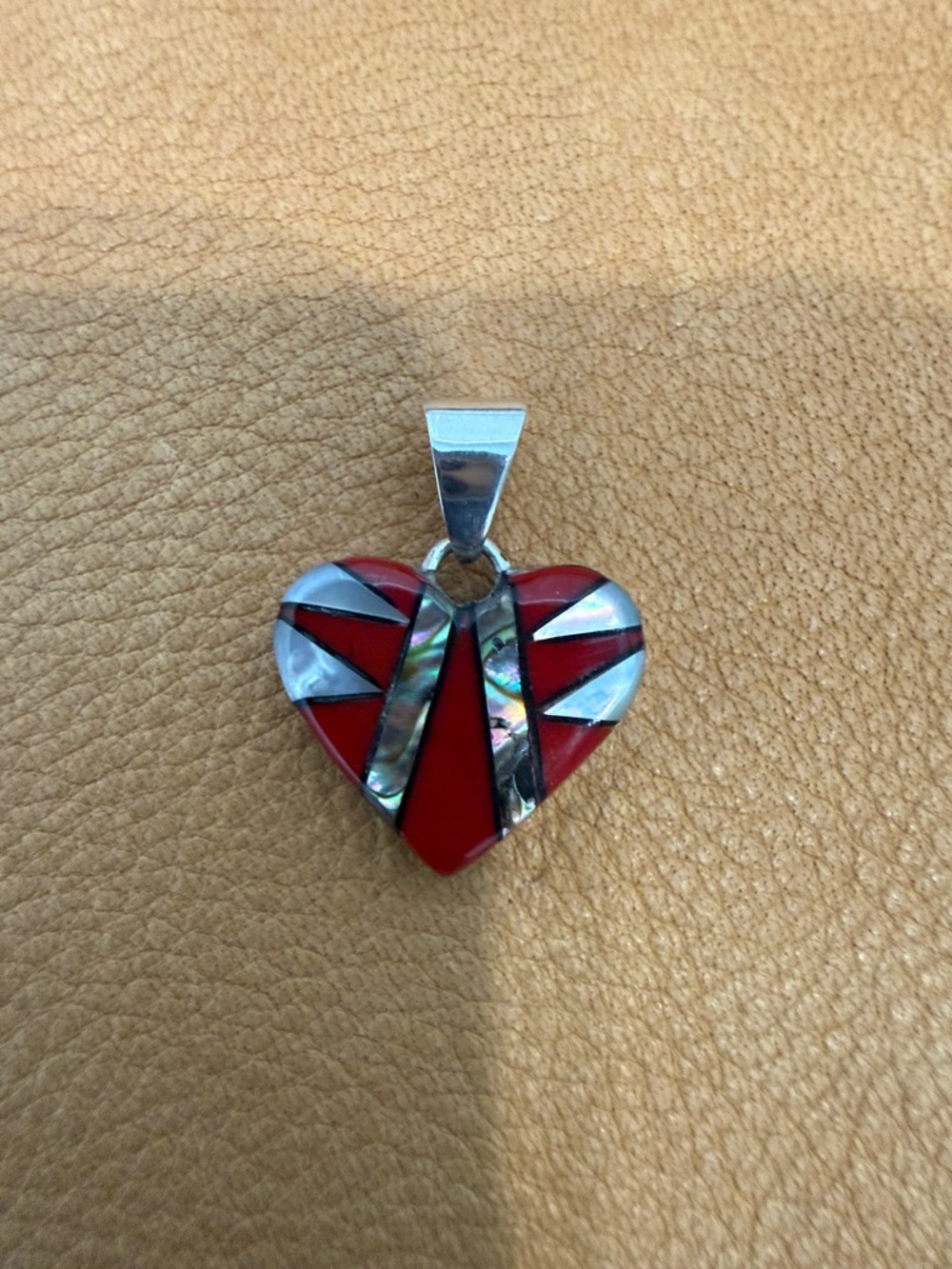 Red Inlay Heart Pendant Necklace - Silver Bail - Picture 3 of 4